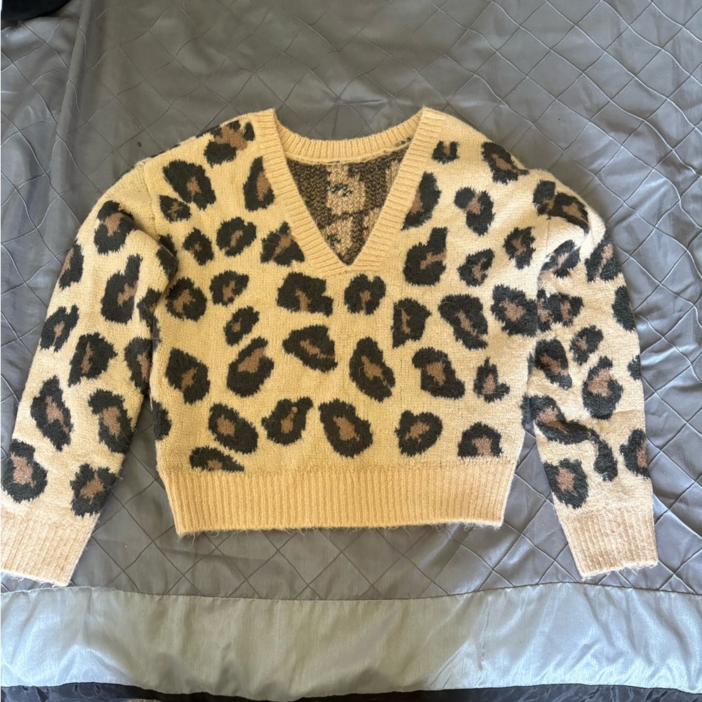 PINK Victoria's Secret Leopard V-Neck Sweater - Tan and Black